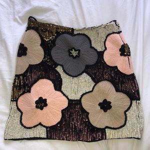 Beaded Sequin Flower Mini Skirt